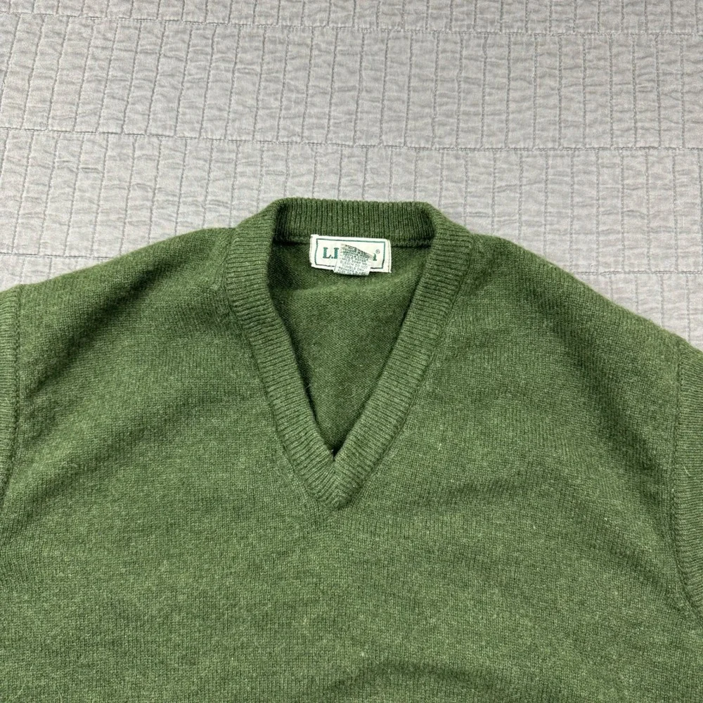 Vintage‎ LL Bean Wool Sweater Vest Men XL Green Lambswool Scotland V Neck